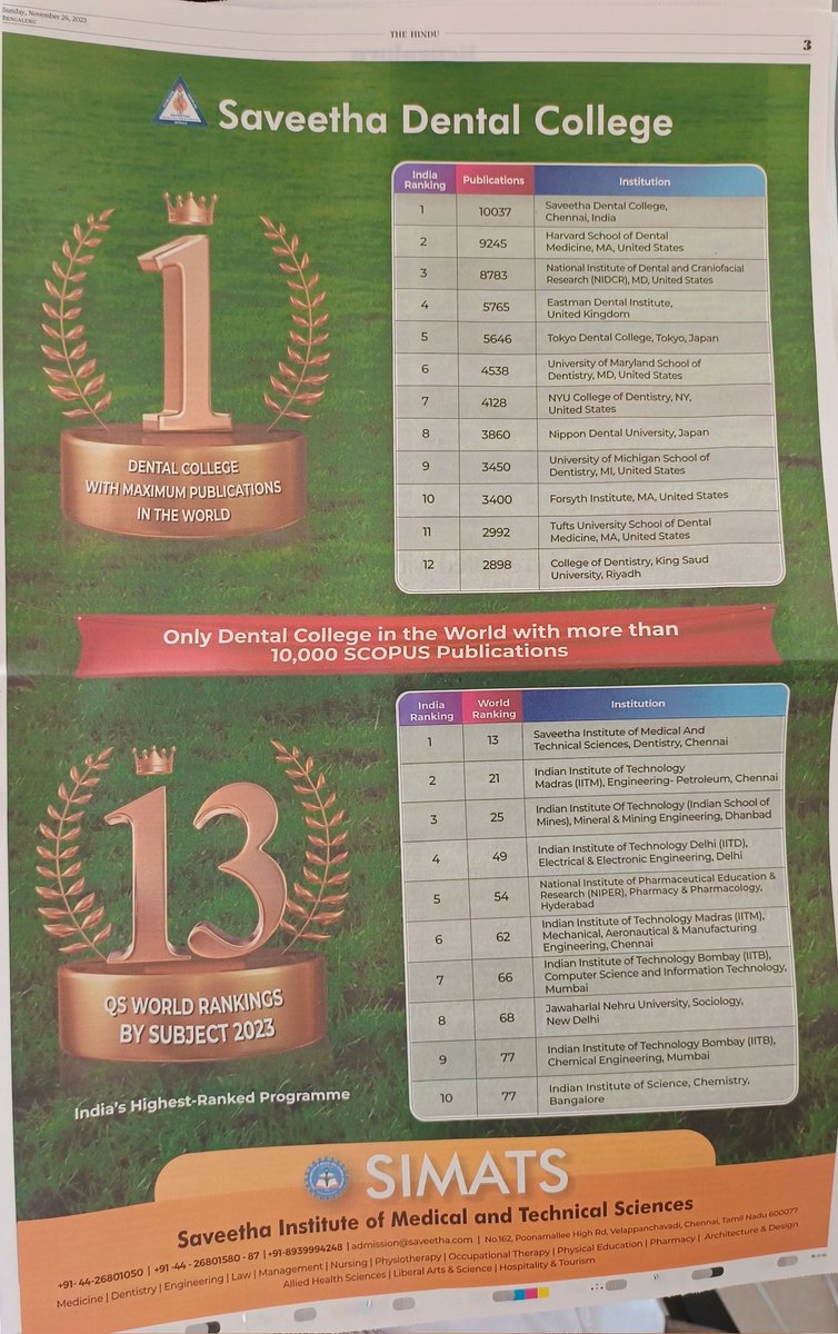 This full page advertisement in national dailies says a lot about the current publication system and the global rankings!!! #openscience #publicationcrisis