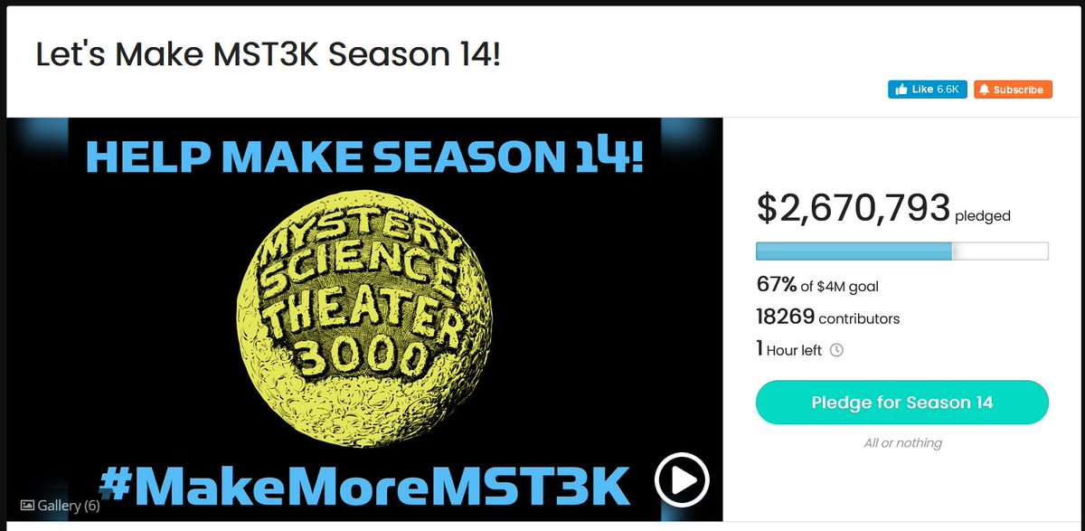 valsadie's tweet image. 1 1/2 HOURS LEFT to finance a new season of #MST3K!
JOIN US! Become an #MST3KShowmaker and help us #MakeMoreMST3K by pledging to support Season 14! showmaker.mst3k.com via @MST3K
showmaker.mst3k.com/makeseason14?r…