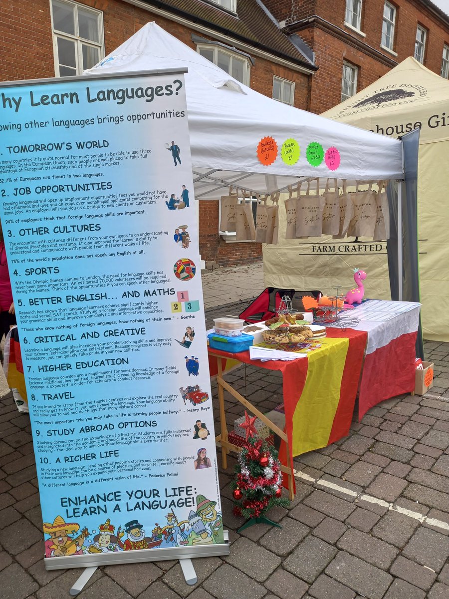 WyHighMFL's tweet photo. We are ready to welcome you to our stall at Wynterfest today 12-5! Come along and get some baked goodies, hot chocolate, homemade gift tags or enter a competition to win a coffee machine or a teddy! https://t.co/HY0lGh7oIz