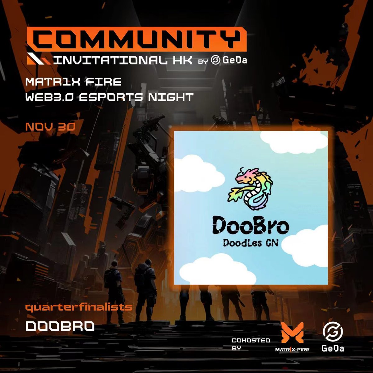🌈 Doobro x Matr1x 🌈

🏆 Doobro is excited to partner with <a href="/Matr1xOfficial/">MATR1X FIRE</a> &amp; <a href="/GEDAEsports/">GEDA</a> for Web3 Esports Invitational HK!
🎁3x Lucky-list spots for the MATR1X FIRE KUKU NFT for our community members!

To win⬇️ :
1️⃣ Follow <a href="/Matr1xOfficial/">MATR1X FIRE</a> <a href="/GEDAEsports/">GEDA</a> @DoobroCN
2️⃣ RT
