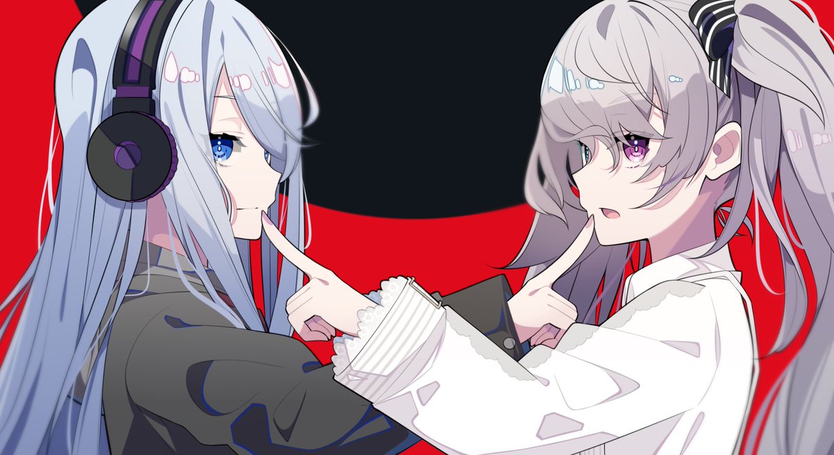 hatsune miku multiple girls 2girls headphones blue eyes long hair grey hair twintails  illustration images