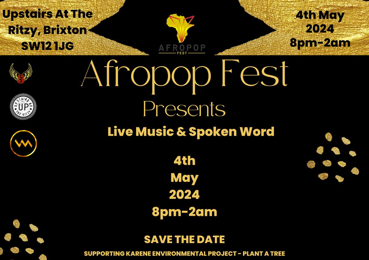 AfropopF's tweet photo. Festival News! #AfropopFest2024 Pending. 04/05/24 at Upstairs at The Ritzy, #Brixton #London Save the Date! #AfropopFest #UK #Festival #EventsInLondon #AfropopMusic #Afrobeats https://t.co/ELQvU34DsY