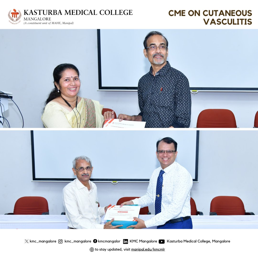 KMC_Mangalore's tweet photo. Moments from the enlightening CME on Cutaneous Vasculitis: A Holistic Approach by the Department of Dermatology

The sessions delved into the rheumatologist's perspective, insights on kidneys, discussions on immunofluorescence, and the crucial role of immunosuppressive therapy. https://t.co/H7tyyyxFPL