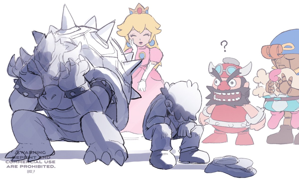 bowser ,princess peach multiple boys 1girl blonde hair dress gloves spikes ?  illustration images