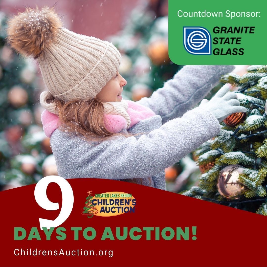 glrcauction603's tweet photo. Countdown: 9 days until the Greater Lakes Region Children's Auction!

Dec. 5-8. Go to https://t.co/3FV8Y7kskw for more information. 

Countdown Sponsor: Granite State Glass 

#ChildrensAuction #NewHampshire #LakesRegionNH #countdown #ChildrensAuctionChampion #ItsForTheKids https://t.co/3efLW5P2ax