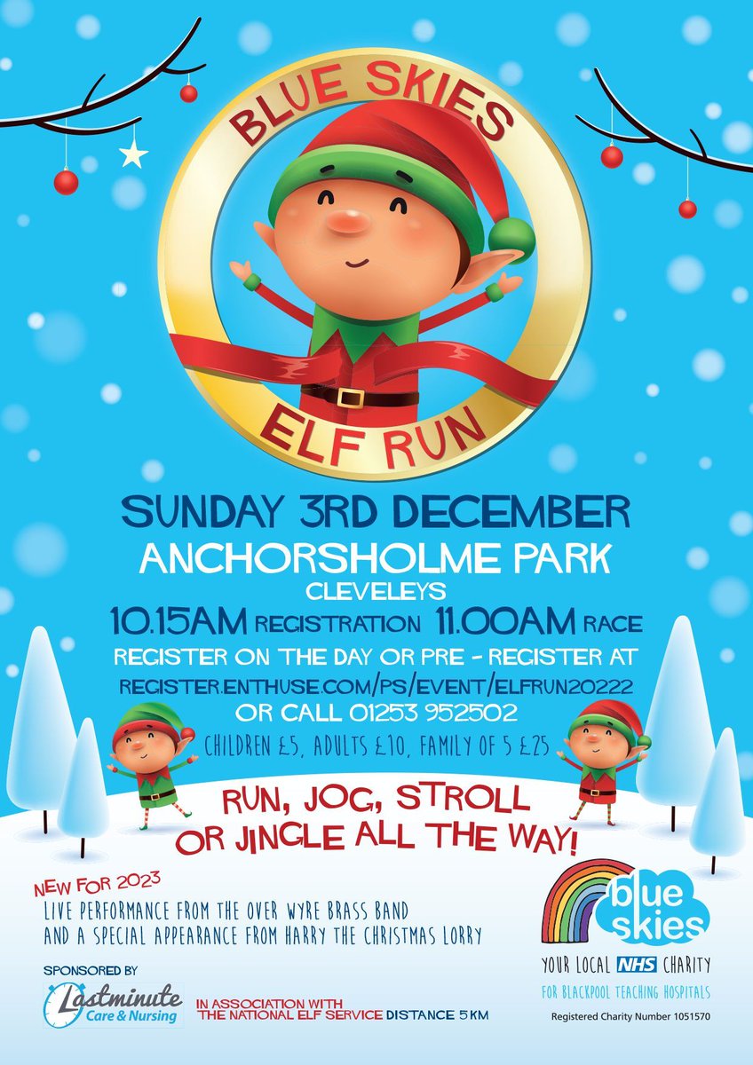 It’s time to dash through the snow (possibly!) and join Blue Skies for this year’s 5k Elf Run at Anchorsholme Park in Blackpool. Book your place here.buff.ly/46Oly8I