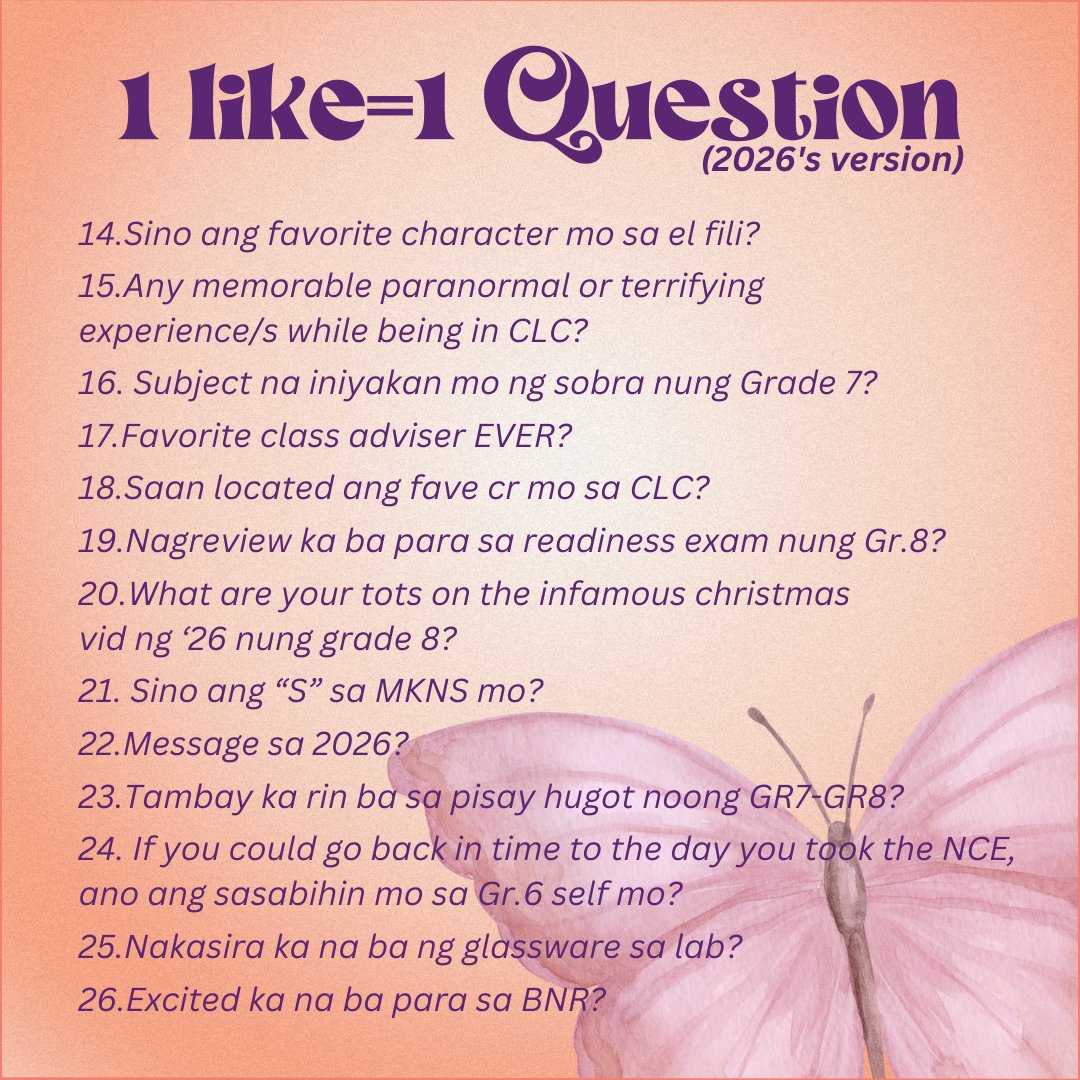ALYAPOSA2026's tweet photo. 26 questions with ‘26 students⁉️

Ibunyag 🤫 na ang katotohanan😈! Hindi 🙅‍♀️ ka na ba 🫵 updated 😿 sa latest 2026 👁👄👁 chismis🍵? Pwes, ‘26 students, gamitin ang template 📃 na to para mang clout chase 😍😋☝️ https://t.co/lp4SUiQFLn
