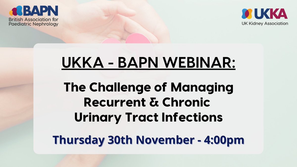 There’s still time left to register for our webinar with @BAPNnephrology on 'The Challenge of Managing Recurrent & Chronic Urinary Tract Infections'. 🔹Diagnosis 🔹Challenges & management 🔹Advice & support Register for free 👉 bit.ly/47jJxga 🗓️ 30 November 🕓 4 pm