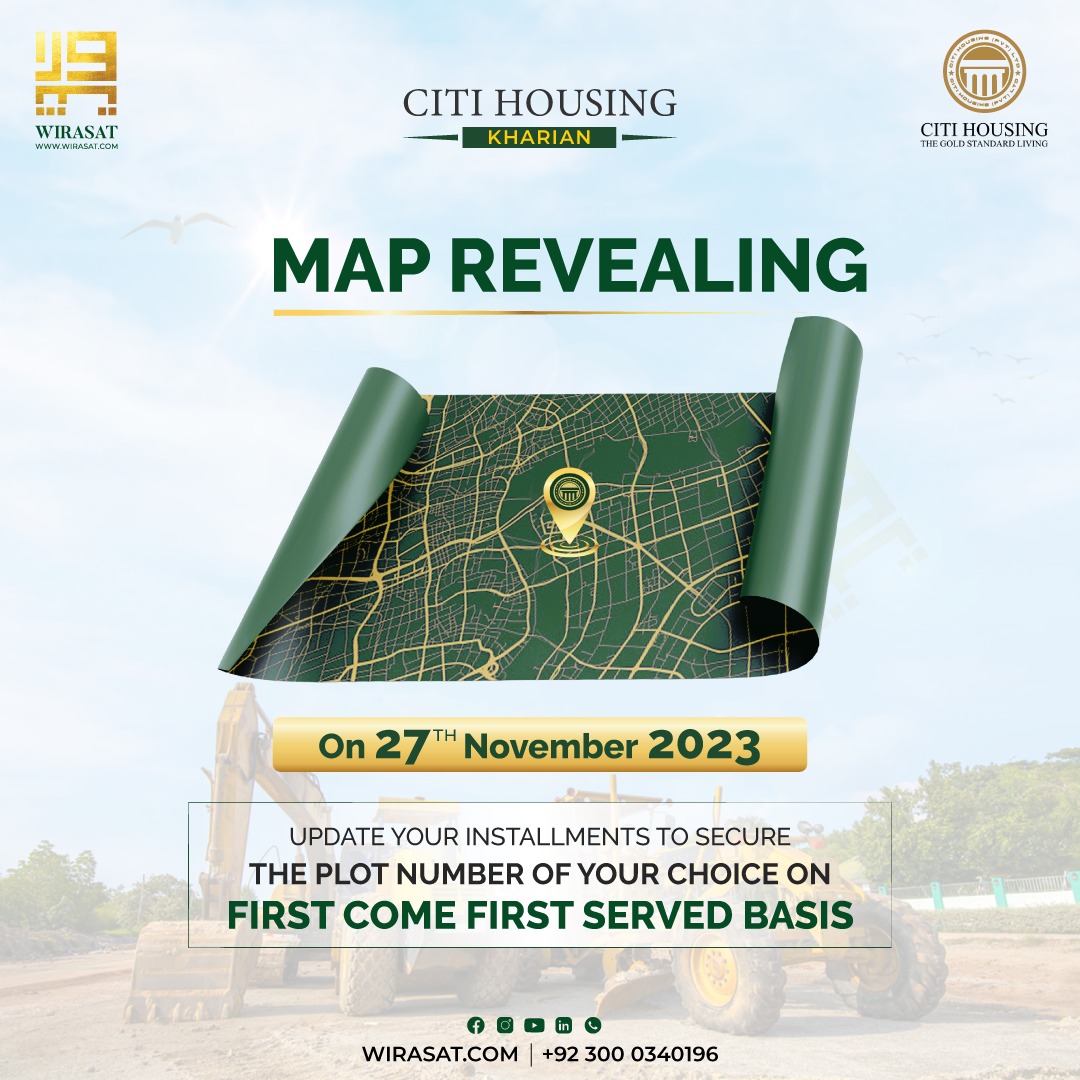 Mark your calendars! The highly anticipated moment is almost here as Citi Housing Kharian is revealing the map on November 27, 2023. 

#CitiHousingKharian #MapReveal #FutureLiving #RealEstate #KharianDevelopment #Wirasat