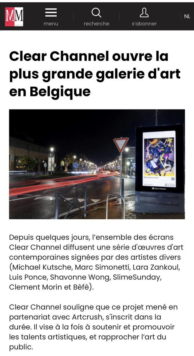 The press is talking about <a href="/artcrush/"></a> &amp; the largest public Art gallery of the world we are building together with forward-thinking digital billboards companies like @clearchannelbel across the world, in partnership with Fantastic Artists like <a href="/befethemad/">Bèfè</a>, <a href="/michaelkutsche/">Michael Kutsche</a>…