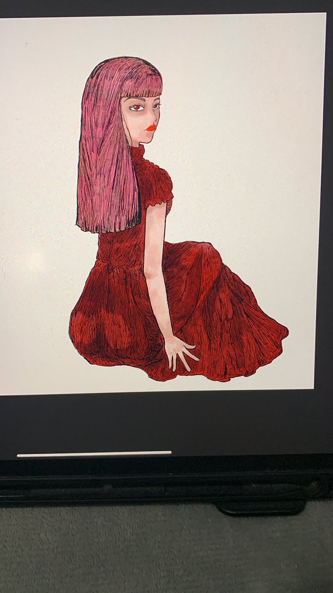 1girl solo dress red dress long hair pink hair sitting  illustration images