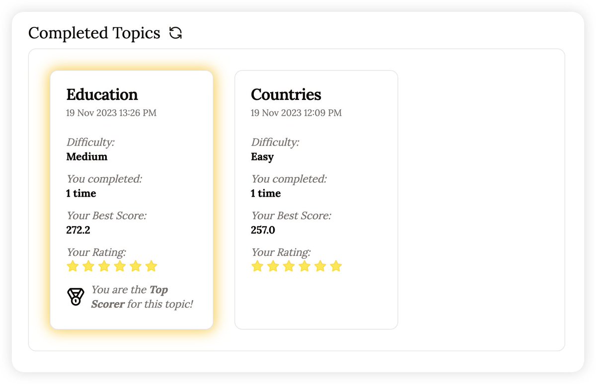 xmliszt's tweet photo. Try out the new version of Taboo AI, login and play and be the champions of various word topics 🏆 https://t.co/e8KbRSGkxG #tabooai #rank #englishLearning #profile #playStats https://t.co/5rlShzLflR