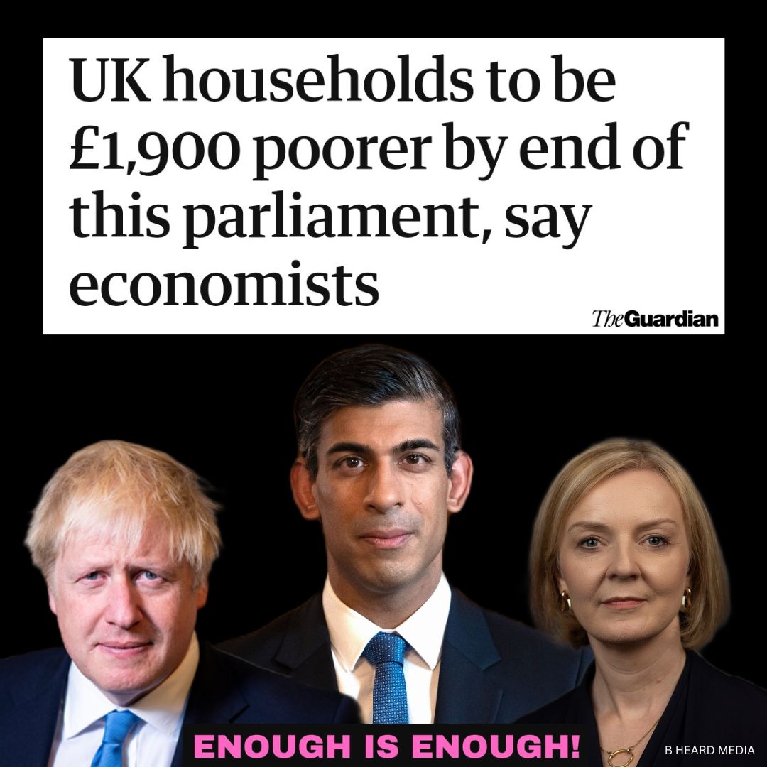 UK households to be £1,900 poorer by end of this parliament!

“This parliament is set to achieve a truly grim new record: the first in which household incomes will be lower at its end than its beginning.” 
- @resfoundation

#ToryBritain ✂️
#EnoughIsEnough
#ToriesOut507
#bbclaurak