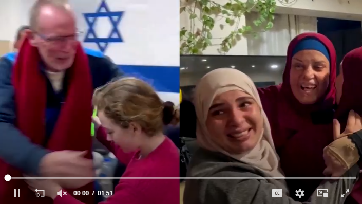 HonestReporting's tweet photo. A @Reuters video employs a split screen. On the left, 9-year-old Emily Hand, reunited with her father after being kidnapped by Hamas. On the right, Israa Jaabis, convicted Palestinian bomber, greeted by her family.
Why has Reuters created a moral equivalence between the two?
https://t.co/dG0qfJmTZr
