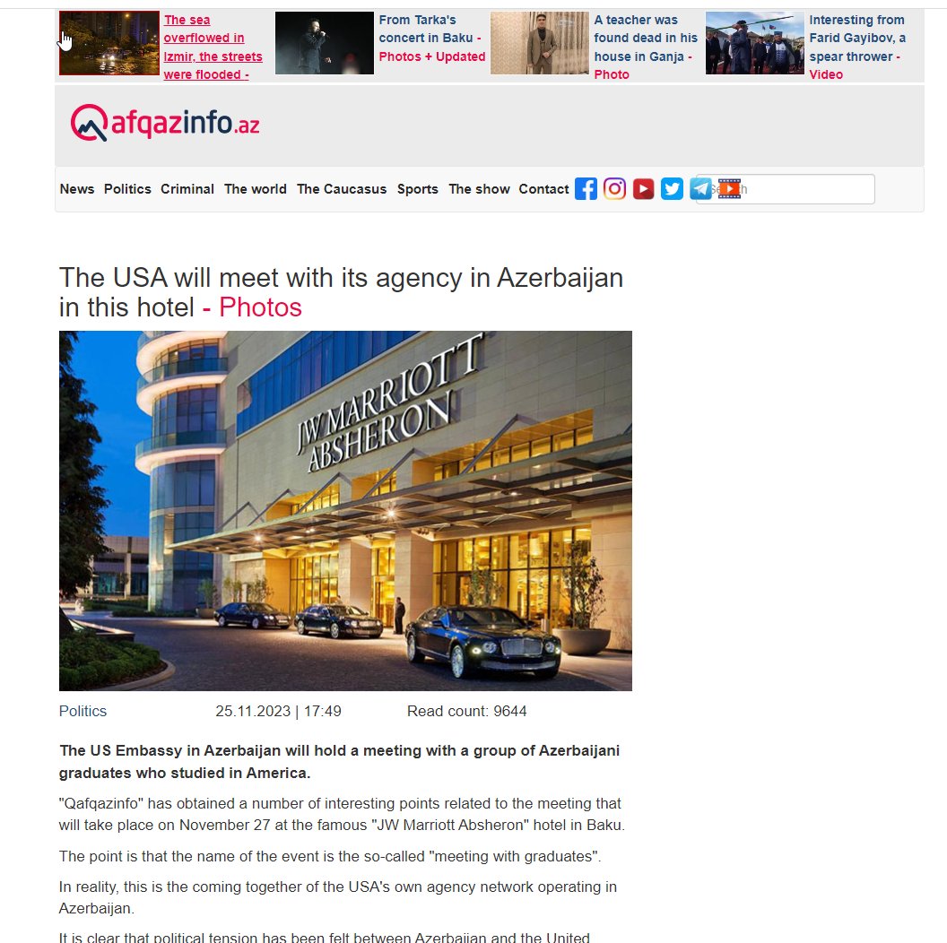 HansGutbrod's tweet image. petty dictatorship on full display in #Azerbaijan  as alumni who were given (generous) stipends by U.S. are being labelled as "agents" in "secret cooperation". 
Extra petty to show name of junior embassy employee, to intimidate. @richkauz  qafqazinfo.az/news/detail/ab…