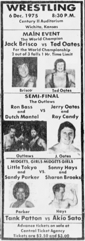 krisswrestling's tweet photo. The travels of the NWA champion in 1975:

12/4 - Kansas City - Jerry Oates (draw)
12/5 - Atlanta - The Spoiler [Don Jardine] (won) [no ad]
12/6 - Wichita - Ted Oates
12/8 - Lake Charles - Bob Sweetan
12/9 - Shreveport - Cowboy Bill Watts (lost - dq) https://t.co/I6igELNDxa