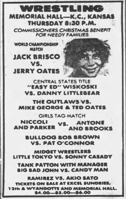 krisswrestling's tweet photo. The travels of the NWA champion in 1975:

12/4 - Kansas City - Jerry Oates (draw)
12/5 - Atlanta - The Spoiler [Don Jardine] (won) [no ad]
12/6 - Wichita - Ted Oates
12/8 - Lake Charles - Bob Sweetan
12/9 - Shreveport - Cowboy Bill Watts (lost - dq) https://t.co/I6igELNDxa