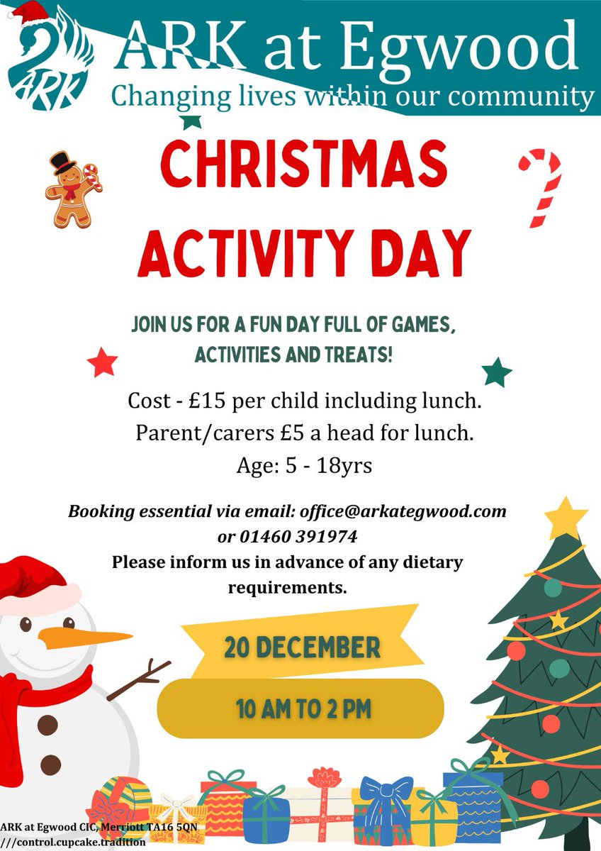 Calling all children. Fancy attending a Christmas activity day at ARK full of fun? If so, then do book early as these prove to be very popular.