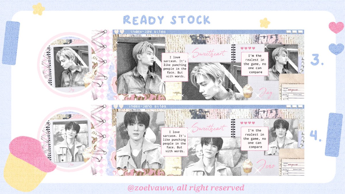 zoelvaww's tweet photo. A retweet would be appreciated! 💗

˚୨୧⋆｡˚ ⋆ Hello aku bawa 8 layout Ready stok Irene, Yeri, Jay, Anton, Shotaro, Sunghan, Jeno, Jaemin pict terbaru layoutnya bisa di take sekarang juga ❤️🍒´ˎ˗

💰: 5.000/ea
💳: all wallet &amp; Qris 
📝: Free Retext 

Selamat Jajang🤩

#zonauang https://t.co/p01nK3pDH3