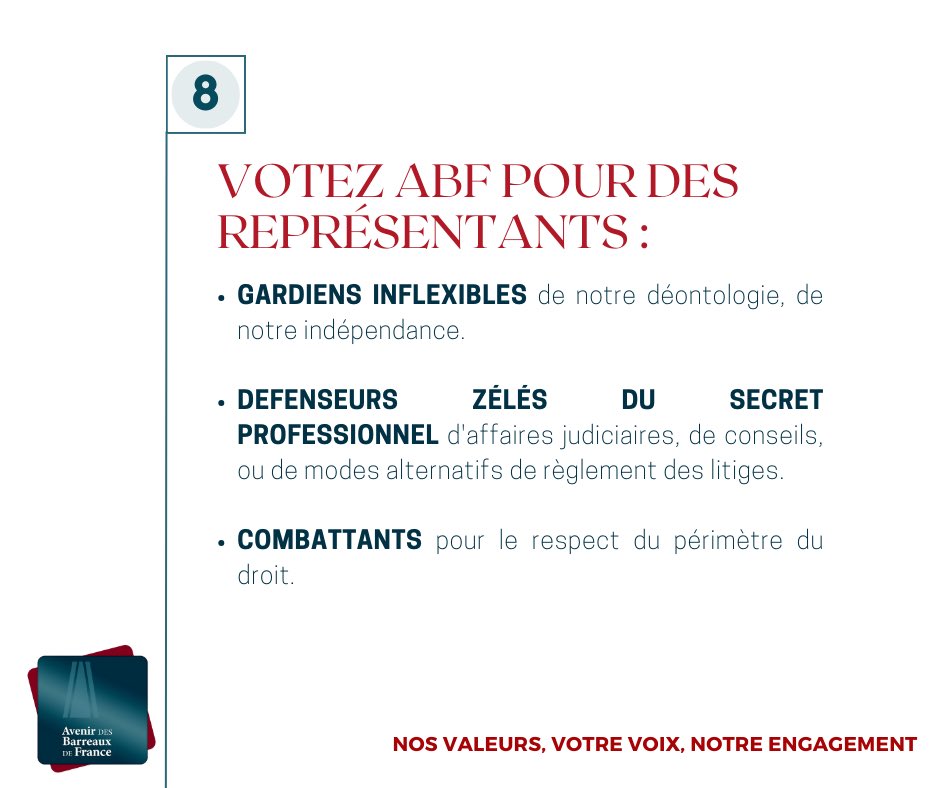 AvenirBarreaux's tweet image. 🤝 Votez abf pour des représentants : 

#CNB2023 #Avocats #ABF #AvenirDesBarreauxdeFrance #Vote