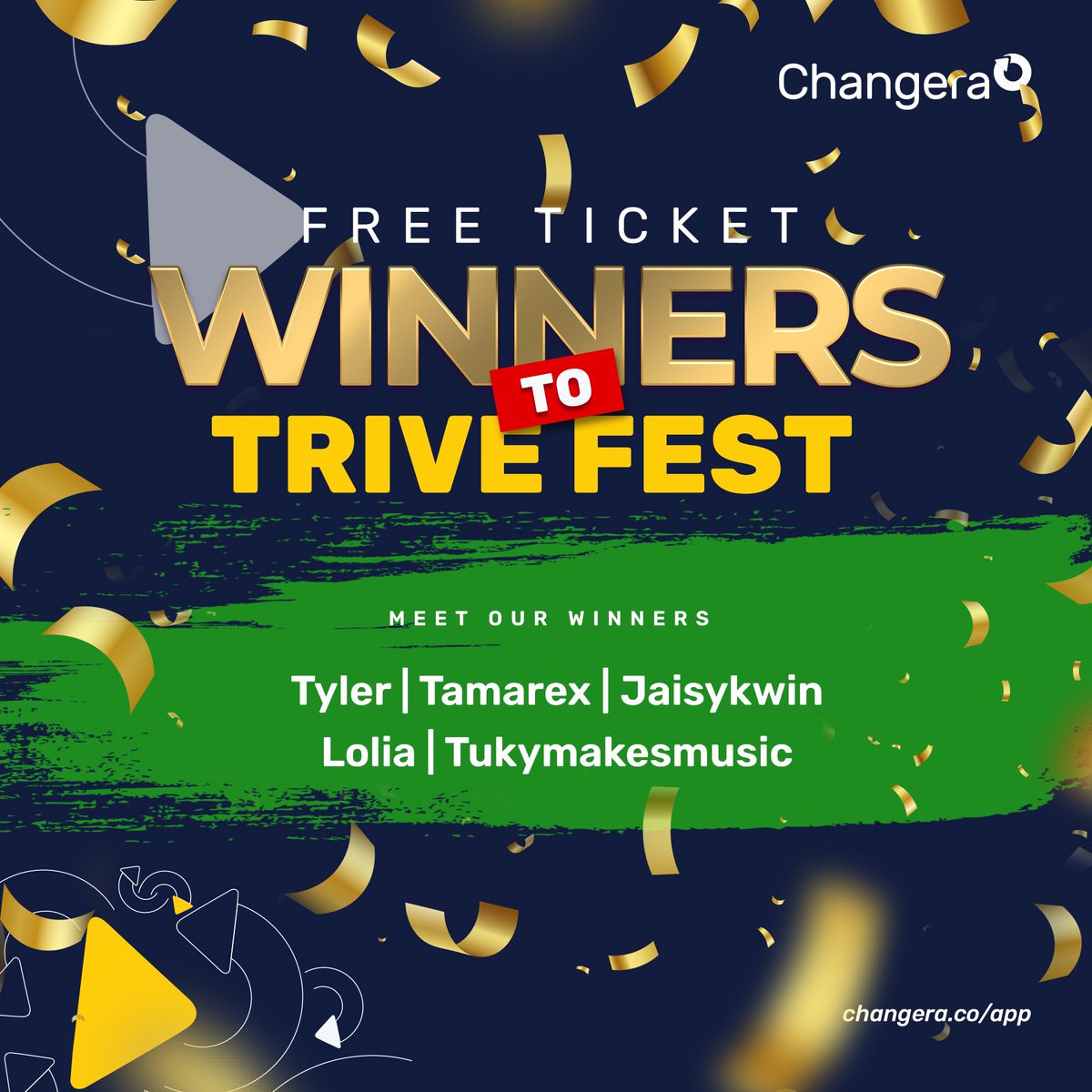 ChangeraApp's tweet photo. Congratulations to our winners starting their #dettydecember today with Trive Fest 🎉💃🏽🕺🏽
Please send us a DM of your name, email and phone number to claim your ticket 🎫
And make sure to have fun!
#ChangeraApp #portharcourt #eventsinportharcourt #phcity #Trivefest https://t.co/cNBdwcFLU7