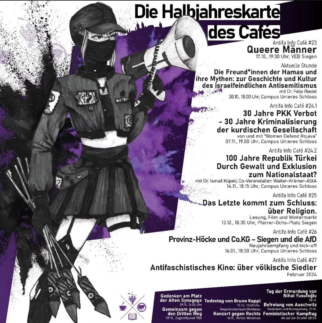 @cafesiegen macht sich mit dem Jahreswechsel ab ins Blaue.

Dort findet ihr uns unter bekanntem Namen.

Wir machen weiter für eine Welt, in der viele Welten Platz haben.

In der alle ohne Angst verschieden sein können.

#antifa 
#dieRechtenzuBoden #anticapitalista