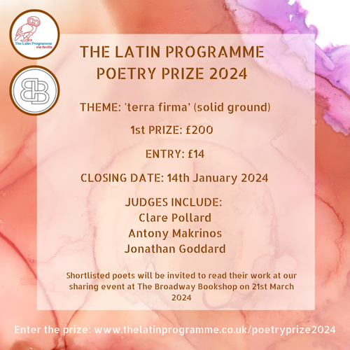 LatinProgramme's tweet photo. ✏️ THE LATIN PROGRAMME POETRY PRIZE IS NOW OPEN! 

✏️ Enter your poem responding to the prompt 'terra firma' by midnight on 14th Jan

✏️ Entrants must be 18+  

✏️ Our judges #ClarePollard, @amakrinos, &amp; @rapteachyo can't wait to start reading!  

https://t.co/zA0NjHen1v https://t.co/92yrTvSwps