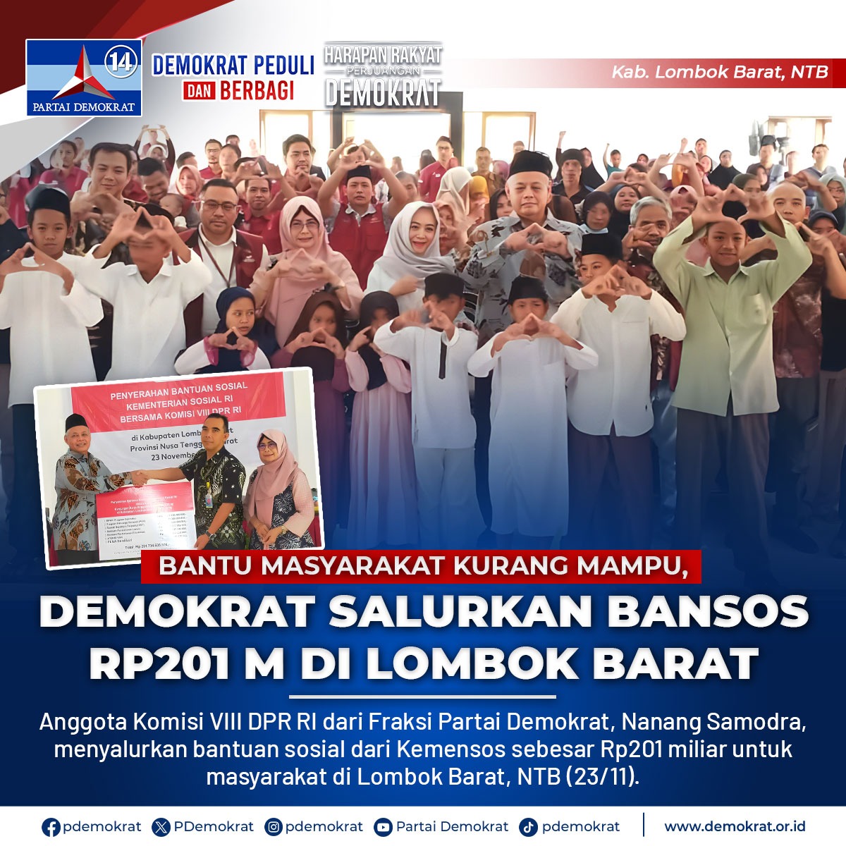 Bantu Masyarakat Kurang Mampu, Demokrat Salurkan Bansos Rp 201 M di Lombok Barat

Anggota Komisi VIII DPR RI Fraksi Partai Demokrat, Nanang Samodra menyalurkan bantuan sosial dari Kemensos sebesar Rp 201 miliar untuk masyarakat di Lombok Barat, NTB (23/11).…