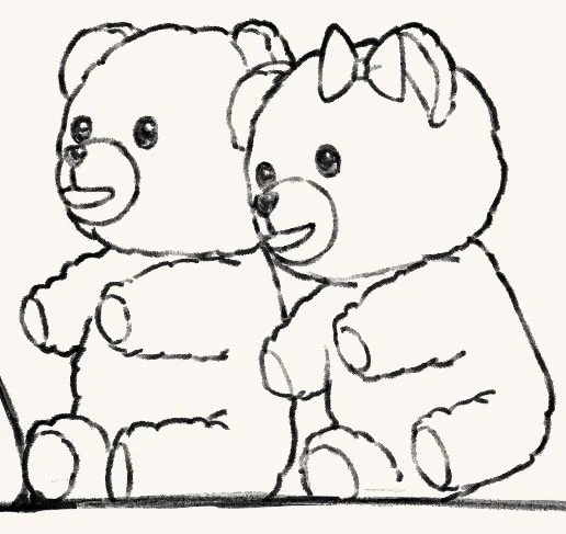 可愛く描けたテディベアを見て⋯。 
