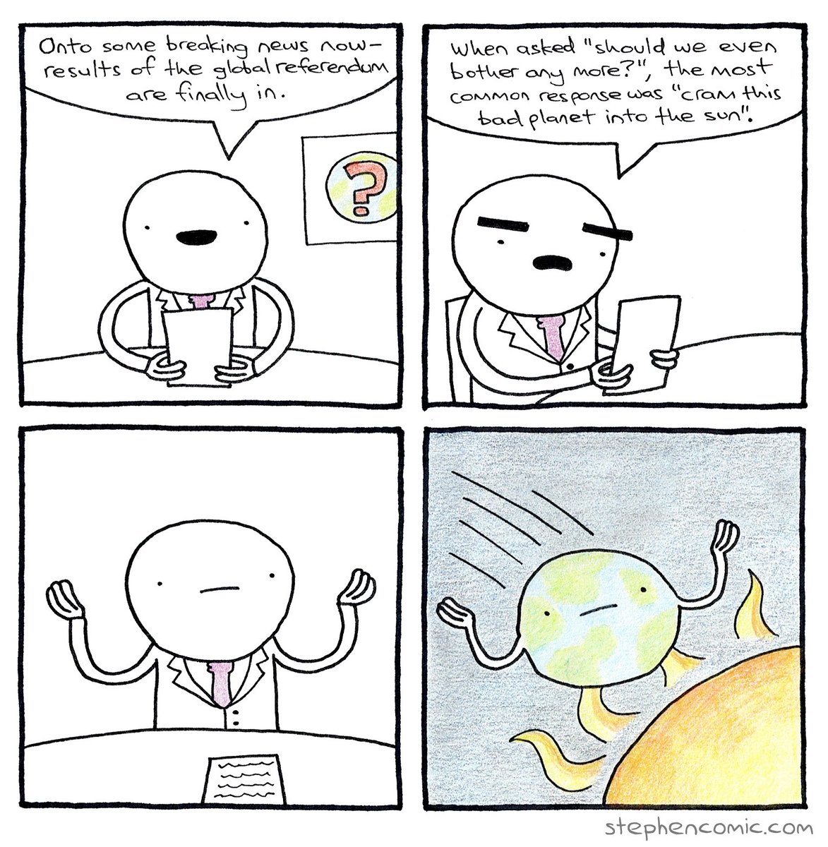 stephenwebcomic's tweet photo. Greetings, weary traveller! May I interest you in a fresh comic? This one is called “the people have spoken”
#webcomic #comic #4panel #humanity #ohwell #funny https://t.co/zpJE3rmubw