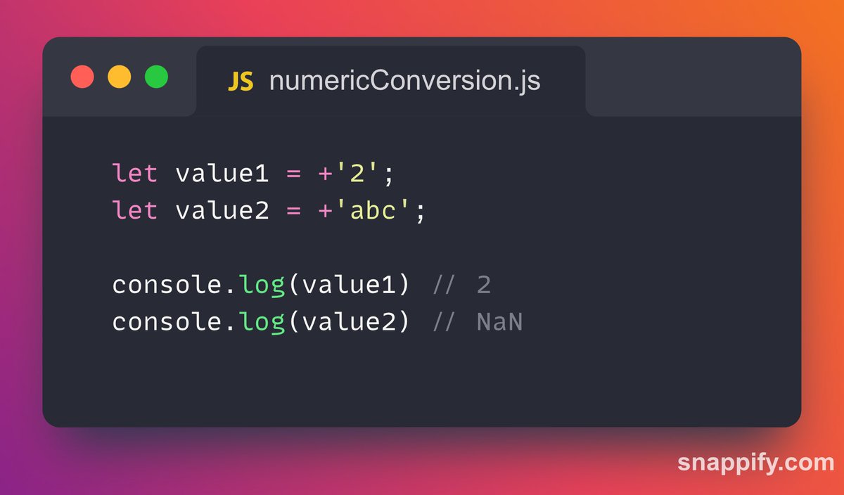 Adefizzy045's tweet image. Did you know you can convert a value to a number using the unary plus operator in javascript?
#javascript #js101 #javascript101