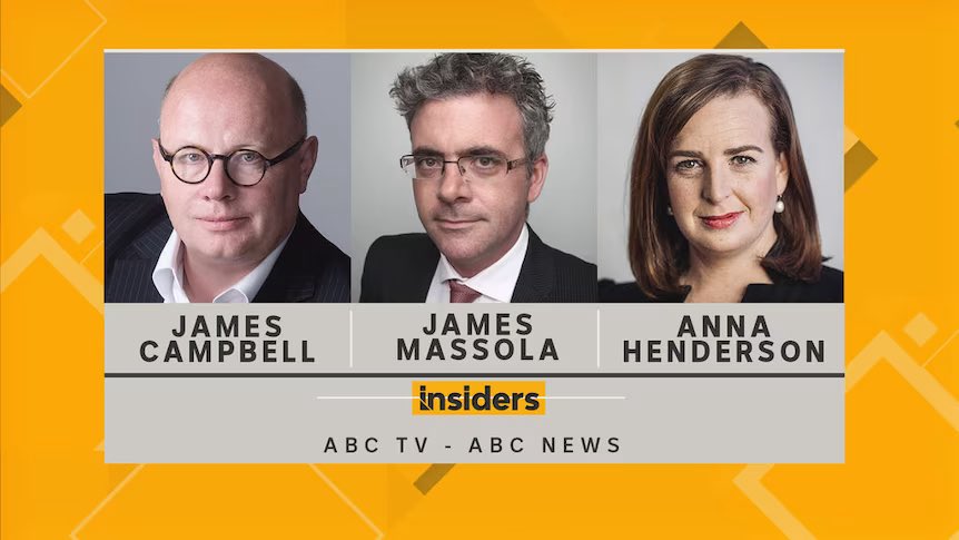 James Campbell is a dead loss as a panelist on #insiders. He works for Murdoch; his wife was a Liberal candidate & he is full of reactionary political viewpoints on everything from the Middle East to refugees & climate policy. The bloke cannot be taken seriously. #ABCFail.