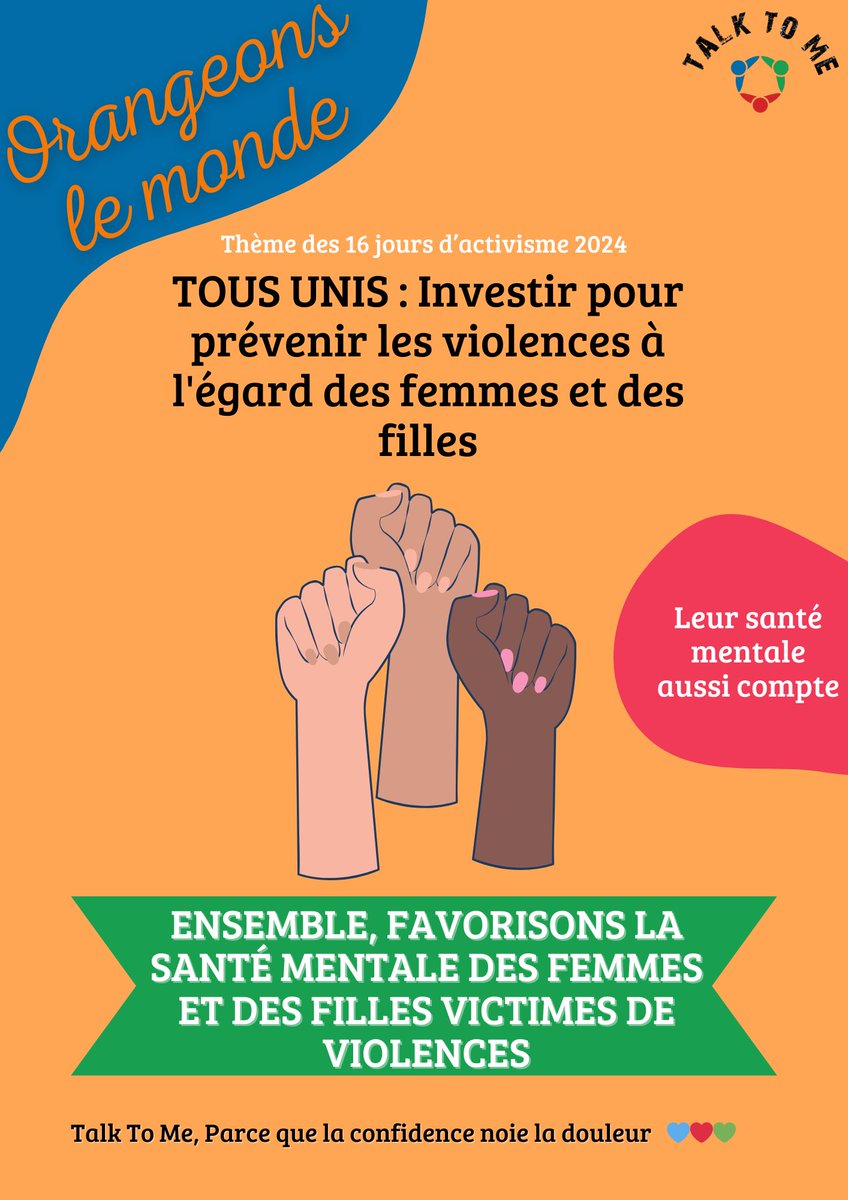 Orangeons le monde et disons stop à toutes les violences faites aux femmes et aux filles 🧡🧡

Et aidons les à avoir une meilleure santé mentale 🧡

#talktome #orangezlemonde #againstviolences