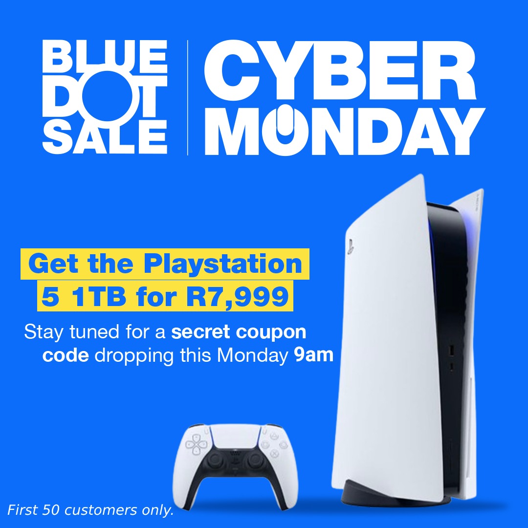 TAKEALOT's tweet photo. THIS JUST IN! 🤯🔵 COUPON WILL BE REVEALED ON OUR SOCIALS AT 9 AM ON #CYBERMONDAY!  

PLUS, we’ve doubled our offer! 50 lucky shoppers now stand to get this EPIC DEAL! 

First 50 customers only. Valid 27 November 2023. Once it’s gone, it’s gone! T&amp;Cs apply. https://t.co/OkRrxh7PQ9