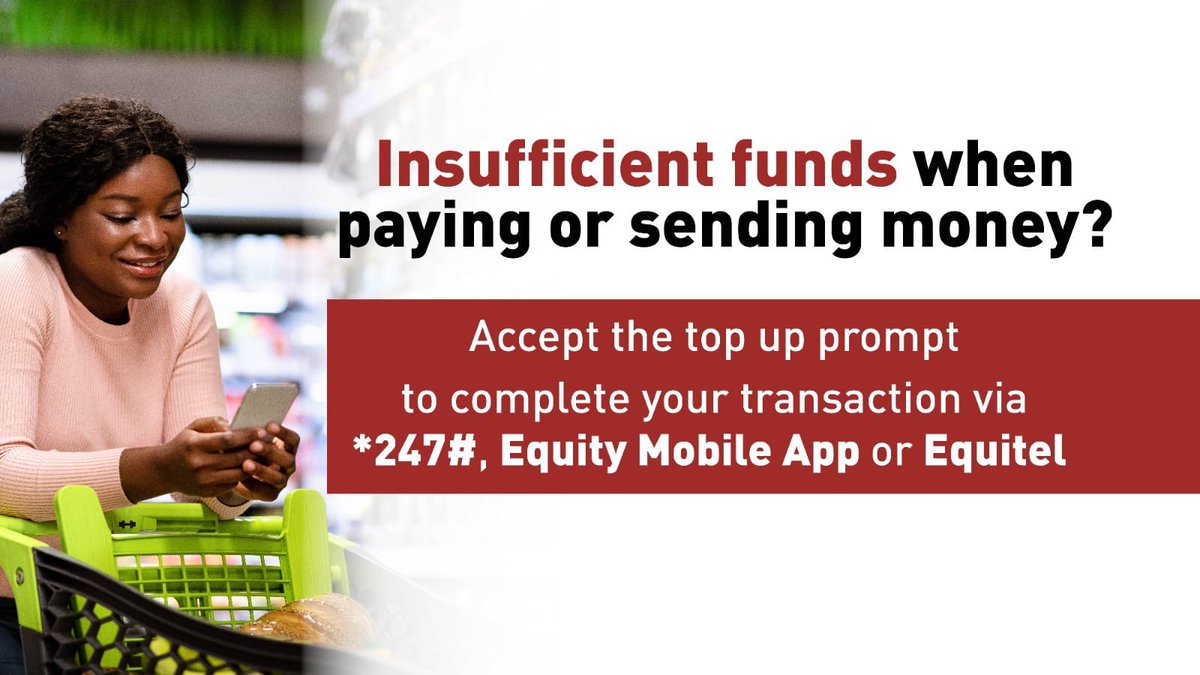 citizentvkenya's tweet photo. Insufficient funds when paying or sending money?

Accept the top up prompt to complete your transaction via *247, Equity Mobile App or Equitel

#NoCashWorries #TopUpNaEquity https://t.co/149b8Ugcol