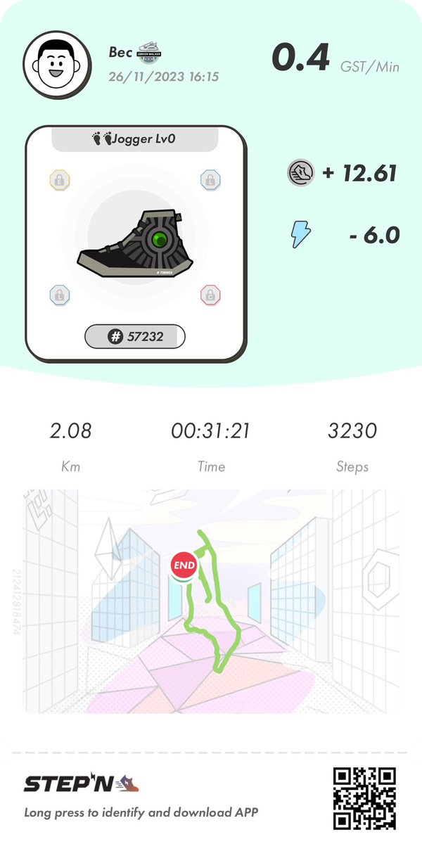 becjk_STEPN's tweet photo. Couple of days in bed battling Covid but today I got my walk, some vitamin D and fresh air on my STEPN session #STEPNxGasHeroContest #stepn https://t.co/L3077WqN3w