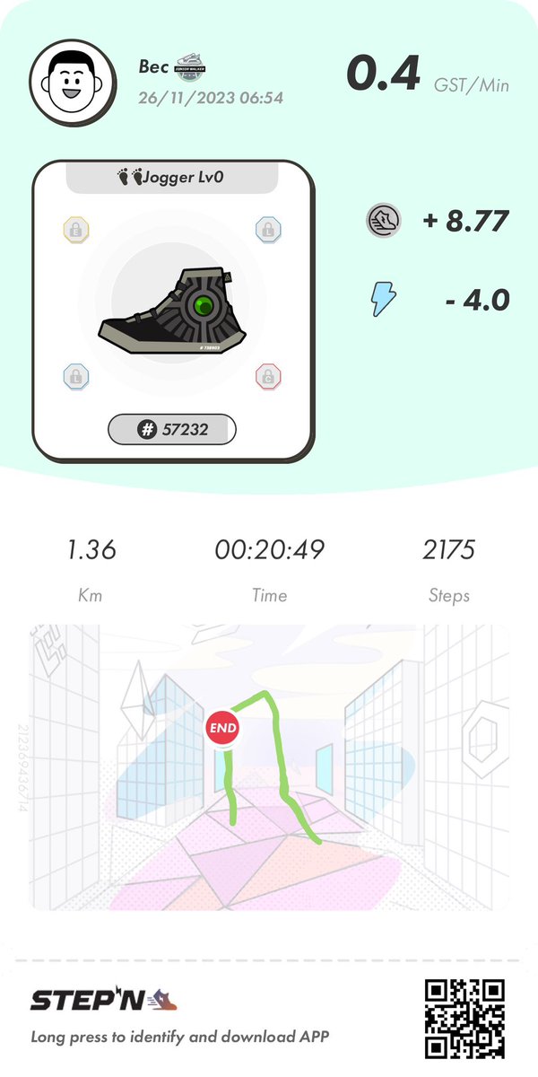 becjk_STEPN's tweet photo. Couple of days in bed battling Covid but today I got my walk, some vitamin D and fresh air on my STEPN session #STEPNxGasHeroContest #stepn https://t.co/L3077WqN3w