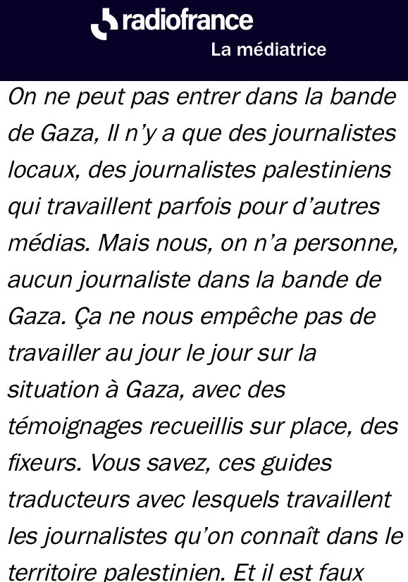 InfoEquitable's tweet photo. Dans cet intéressant éclairage, le dir. de l’info internationale se veut rassurant sur la capacité de @radiofrance à informer sur Gaza grâce au recueil de témoignages et à l’emploi de #fixeurs. @FranckMathevon, quid quand ces fixeurs dépendants du Hamas louent ses atrocités ? https://t.co/fhh9Cv2WzG