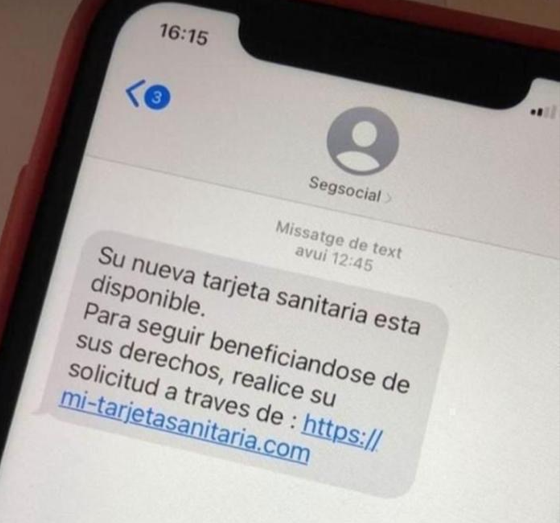 info_TGSS's tweet photo. ⚠️ ‼️#AVISO ‼️ ⚠️
Detectada campaña de #smishing suplantando a la #SeguridadSocial. 
Solicitan actualizar la tarjeta sanitaria a través de un enlace que te obliga a rellenar tus datos personales.
⛔️No lo hagas 
🎣#Nopiques. https://t.co/F1CF1S6nXy