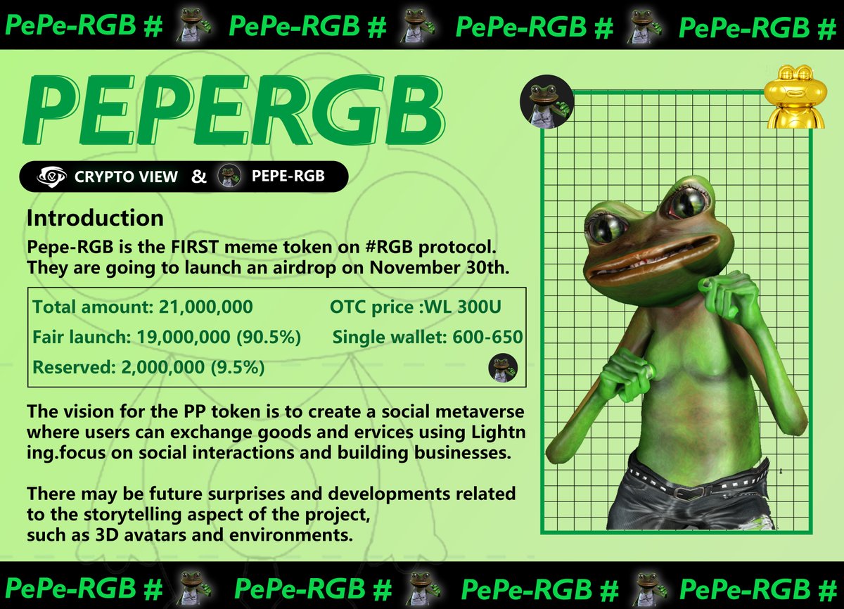 jiamiyanjie's tweet photo. 📢CryptoView &amp; PePe-RGB📢

🚨 5x PePe-RGB WL

✅Follow @PepeRgb20 ,@jiamiyanjie 
📷Like+RT +Tag 3 friends
✅ Join TG：https://t.co/gXJsEILwVs

Winners announced in <24H!
#RGB https://t.co/R3R6aDk6kc