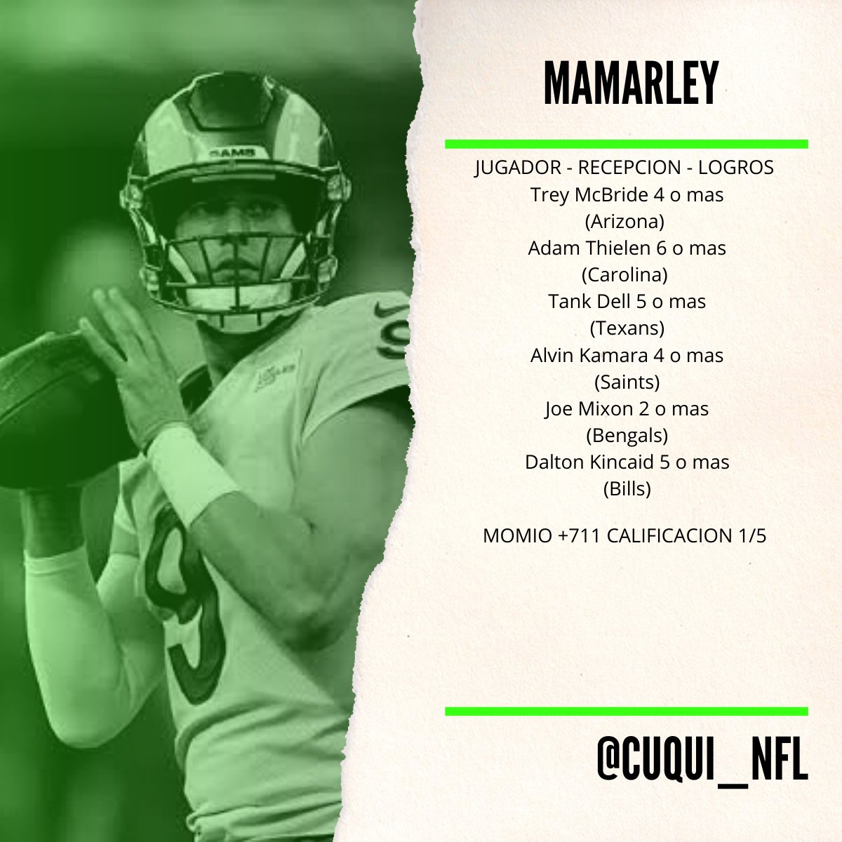 Cuqui_NFL's tweet photo. SEMANA 12 TEMPORADA 2023🏈

Los tickets de cada semana, respetando como siempre nuestra regla, no hay ticket con momio de -125 o peor.

Feliz Semana 12!!!🏈 https://t.co/YC97zx7c39