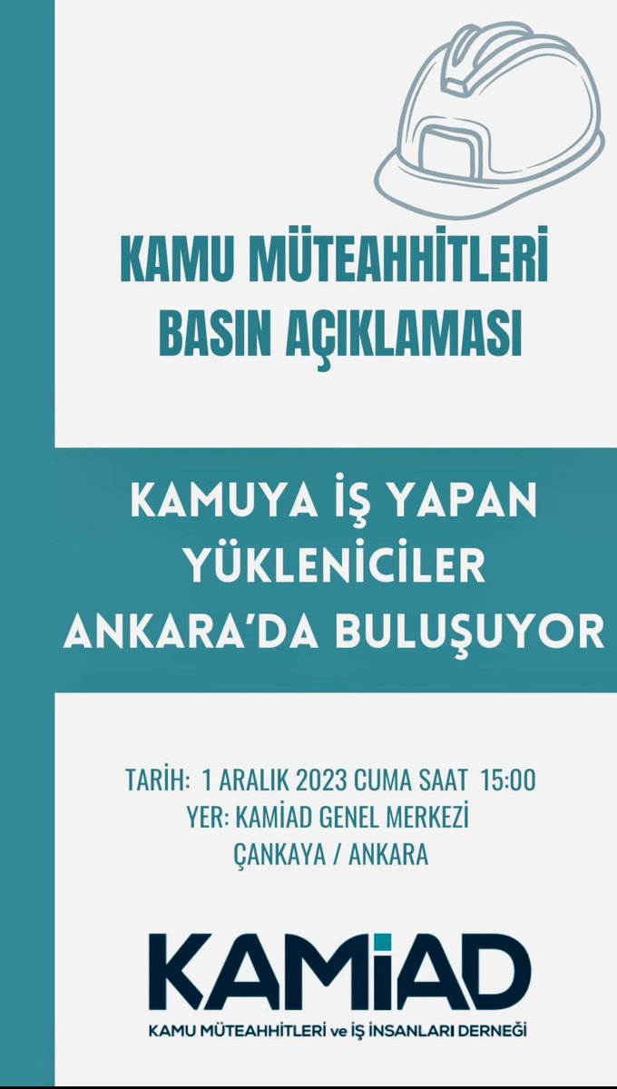 24.11.2023 Tarihinde TBMM' ne sunulan yapim işlerine ek Fiyat Farkı ve Süre Uzatımı verilmesine ilişkin düzenleme hakkinda yapilacak Basın açıklamasına Kamuya is yapan  tüm Yükleniciler davetlidir.