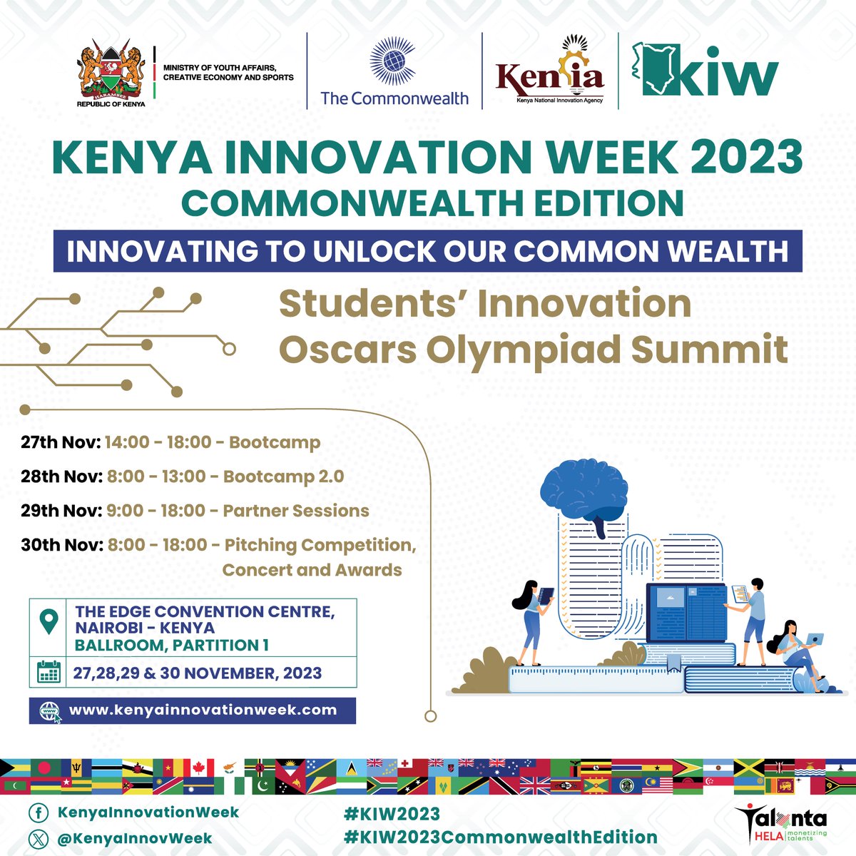 The Students’ Innovation Oscars Olympiad Summit is aimed at fostering creativity, entrepreneurship, and problem-solving skills among students. Attend #KIW2023 and be part of Africa's largest students’ innovation extravaganza.
#KIW2023CommonwealthEdition