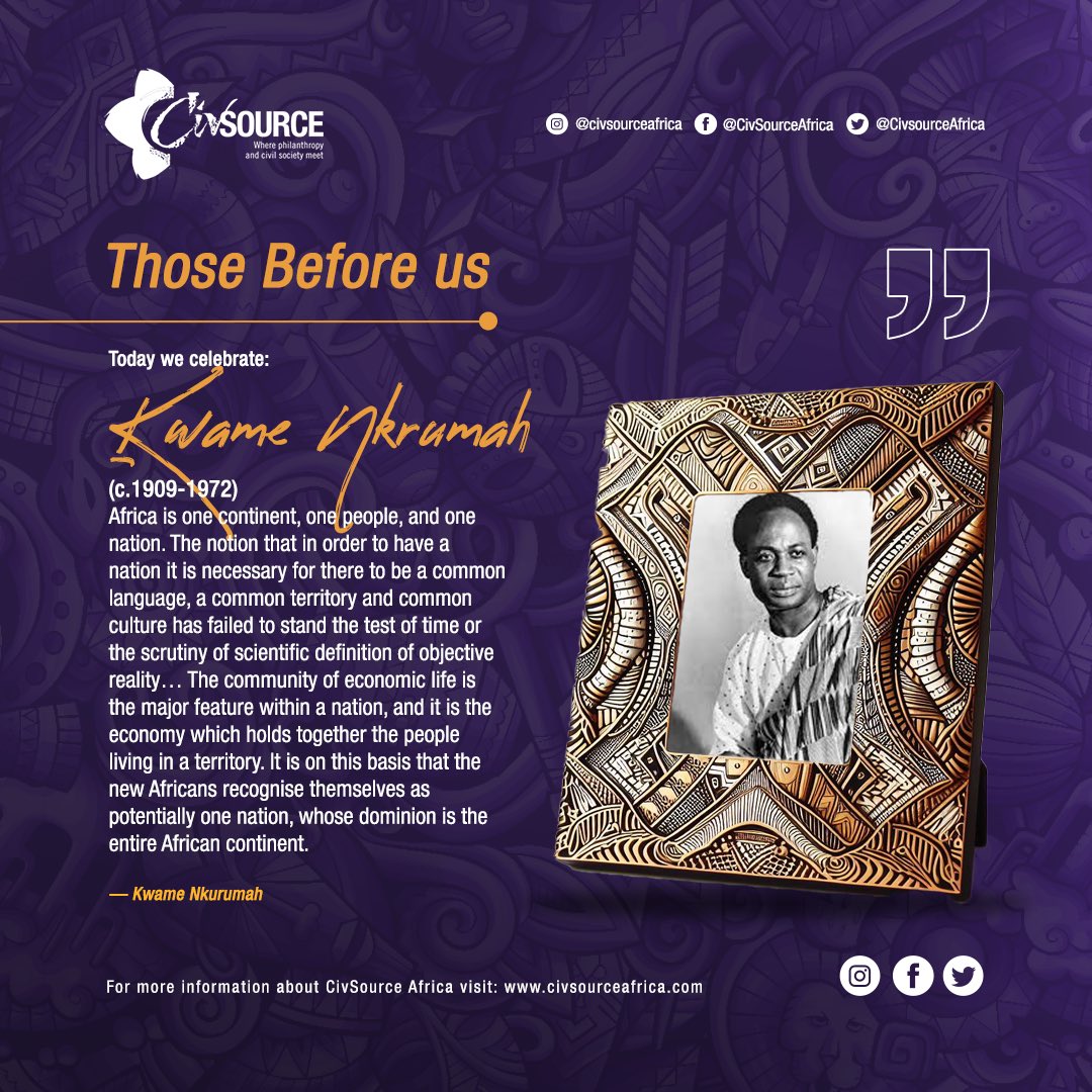 CivsourceAfrica's tweet photo. 🖤Those Before Us!🫶🏾

Today we celebrate Kwame Nkrumah

(c.1909-1972)

… It is on this basis that the new Africans recognise themselves as potentially one nation, whose dominion is the entire African continent.” _ Kwame Nkrumah
#thosebeforeus https://t.co/pSB9wzSdx9