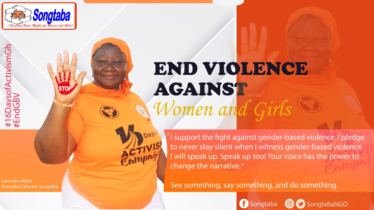 SongtabaNGO's tweet photo. I support the fight against #genderbasedviolence. I pledge to never stay silent when I witness #GBV . I will speak up. Speak up too! Your voice has the power to change the narrative.
See something, say something, and do something. #16daysofactivismgh #EndGBV
@USEmbassyGhana https://t.co/tAVNoOtEll