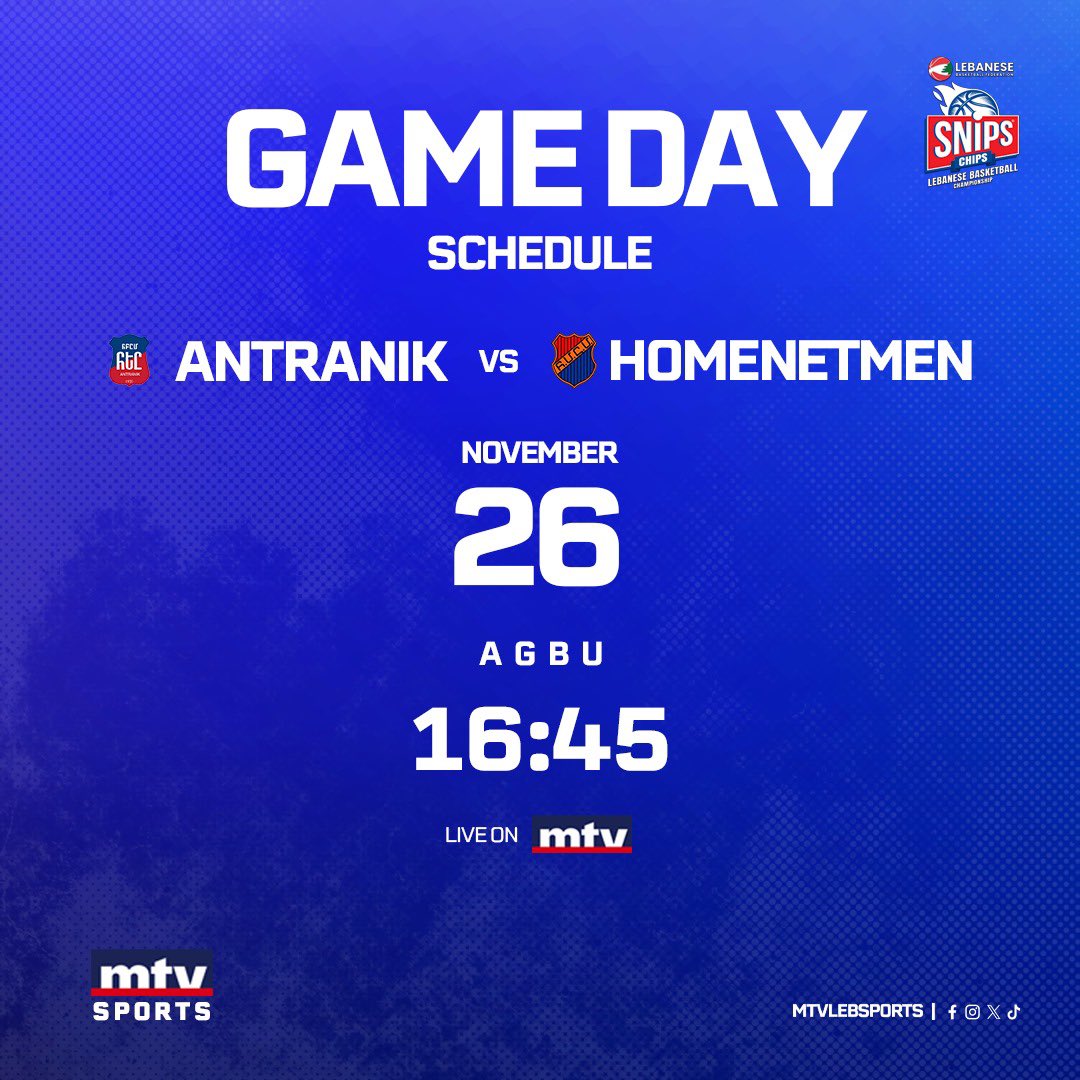 mtvlebsports's tweet photo. مواجهة أرمنية - أرمنية بين #الانترانيك و #الهومنتمن بمجمع سنتر ديميرجيان - النقاش في ختام المرحلة الخامسة من "سنيبس" بطولة #لبنان لكرة السلة الساعة 4:45 مباشرةً عبر شاشة الـ أم تي في 
#mtvbasket #mtvsports #AntHom https://t.co/J7RQEKq6kB