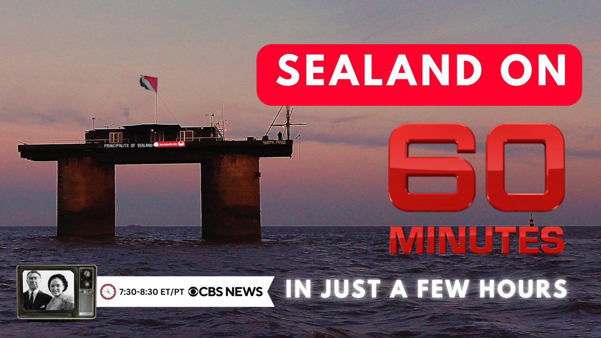 🌟 Just a few hours away from Sealand's feature on <a href="/60Minutes/">60 Minutes</a> <a href="/CBSNews/">CBS News</a>! Tune in and join us for an unforgettable experience that brings Sealand's story straight to your living room.📺 #SealandOn60Minutes

Join here: cbs.com/shows/60_minut…