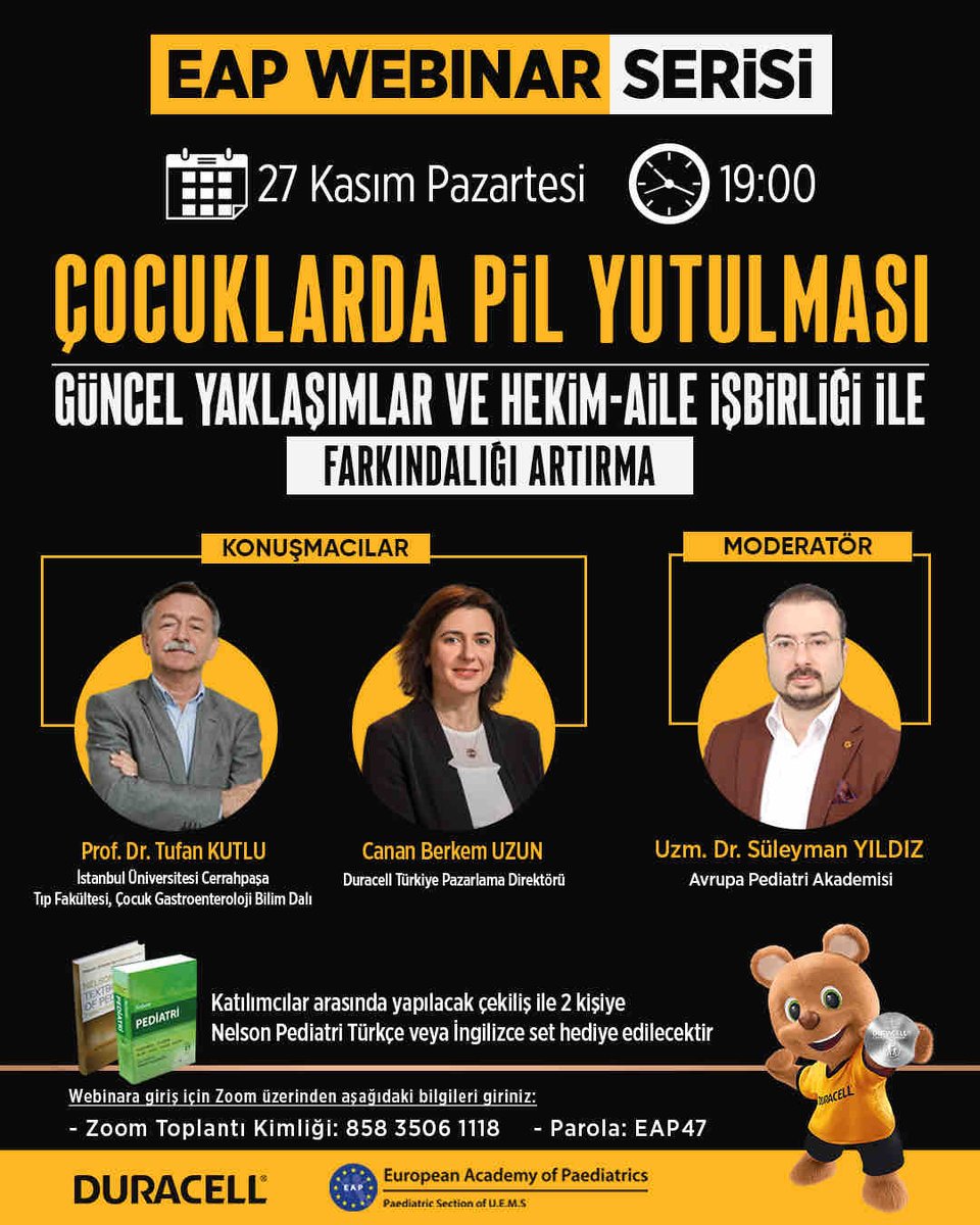 EAPaediatrics's tweet photo. We encourage Turkish pediatricians, healthcare workers, and family members to partake in our forthcoming webinar. English-subtitled rendition of the session will be accessible via our official social media channels this coming December.

#ChildSafety #batteryingestion #duracell https://t.co/Rs3Fn6GEne