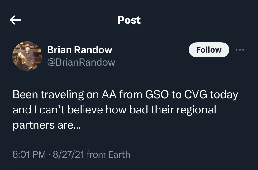 androohkearney's tweet photo. Here are four tweets from @goeasternair CEO @BrianRandow complaining about airlines. Nothing from Eastern Air after stranding our football team for 9 hours. Out of food and water. Not enough room on the floor for everyone to sleep. Guys cramping. Inexcusable. We deserve better. https://t.co/ZIeZSJt82A