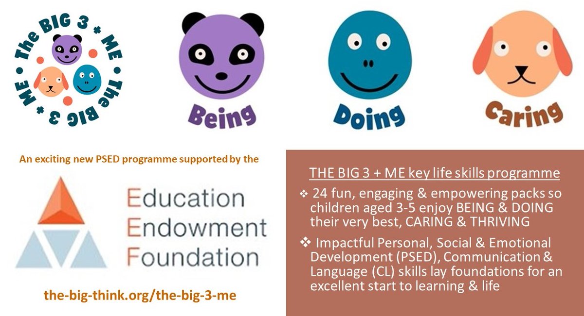 Calling all #preschool, #earlyyears  & #nursery practitioners & #childminders - here's an exciting new #social & #emotional life skills programme to achieve the very best outcomes for #children.

Go to the-big-think.org/the-big-3-me

#Earlychildhood #EYFS #EYFStwitterpals @EYTalking